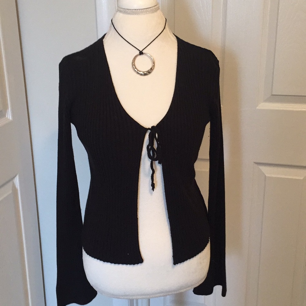 Black sweater with tie closure